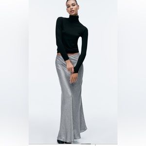 Zara Silver Metallic Maxi Skirt